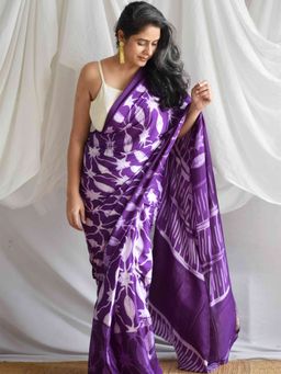 Sundarii - Purple Your Highness Shibori Modal Silk Saree with Unstitched Blouse