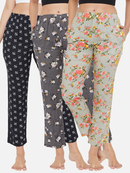 Clovia - Pack Of 3 Rayon Assorted Color & Prints Pyjama - Multi-Color