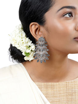 Teejh - Abhinaya Silver Oxidised Floral Earrings