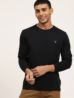 GANT - Men Black Solid Regular Fit T-Shirt