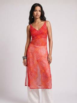 NISHORAMA - Red Payal Sheer Bandhani Kurta