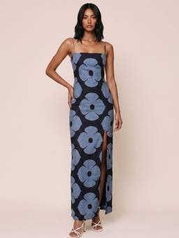 NISHORAMA - Women Blue Floral Pure Cotton Dress