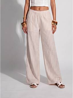 NISHORAMA - Beige Striped Wide Leg Pant