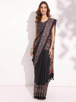 Fabindia - Black Modal Ajrakh Printed Saree without Blouse
