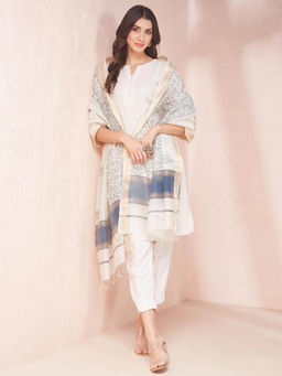 Fabindia - Natural Cotton Silk Blend Hand Block Printed Dupatta