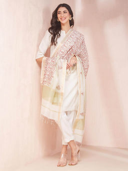 Fabindia - Natural Cotton Silk Blend Hand Block Printed Dupatta