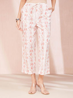 Fabindia - White Cotton Hand Block Printed Casual Ethnic Pants