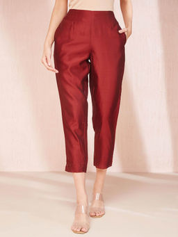 Fabindia - Maroon Cotton Silk Casual Ethnic Pants