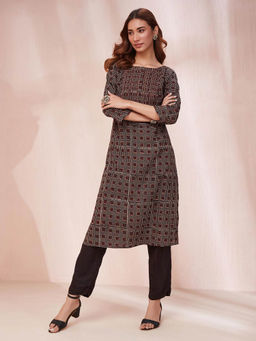 Fabindia - Black Cotton Dabu Printed Long Kurta
