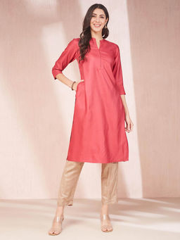 Fabindia - Fuchsia Viscose Silk Calf Length Long Kurta