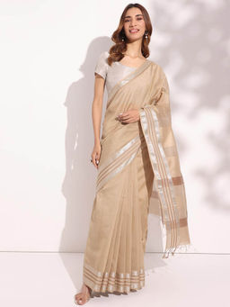 Fabindia - Beige Cotton Silk Blend Sari