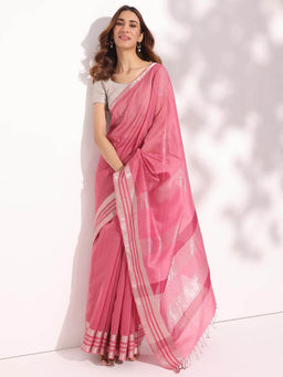 Fabindia - Pink Cotton Silk Blend Sari