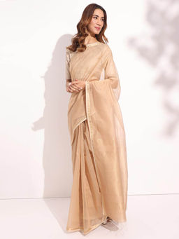 Fabindia - Beige Cotton Silk Blend Sari