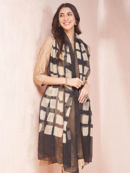 Fabindia - Black Cotton Silk Printed Dupatta