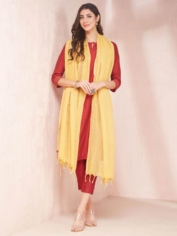 Fabindia - Yellow Cotton Woven Dupatta