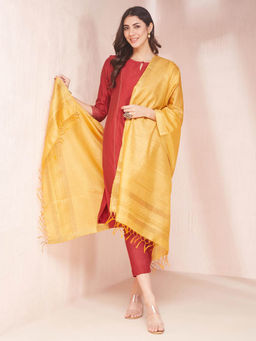 Fabindia - Mustard Silk Blend Woven Dupatta