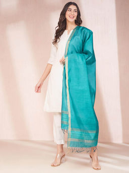 Fabindia - Teal Silk Blend Woven Dupatta