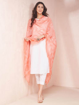 Fabindia - Pink Cotton Silk Printed Dupatta