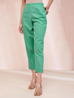 Fabindia - Green Cotton Solids Ethnic Casual Pants