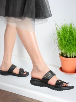 ELLE - Black Slip-On Velcro Women Sandal