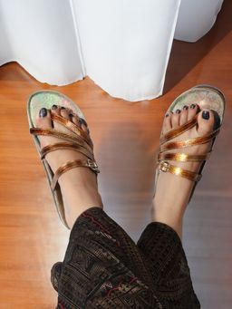 ELLE - Bronze Round Toe Leather Women Sandals