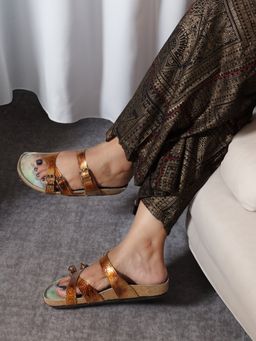 ELLE - Bronze Round Toe Leather Women Sandals