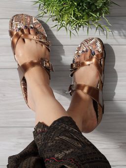 ELLE - Copper Round Toe Leather Women Sandals