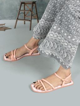ELLE - Peach Square Toe Party Wear Sandals