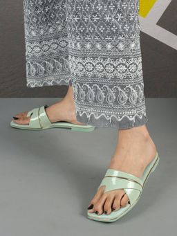 ELLE - Green Square Toe Party Wear Flats