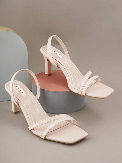 Beige Square Toe Party Wear Heels