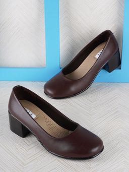 ELLE - Brown Round Toe Party Wear Pumps