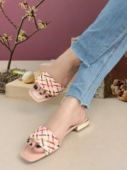 ELLE - Peach Square Toe Party Wear Flats