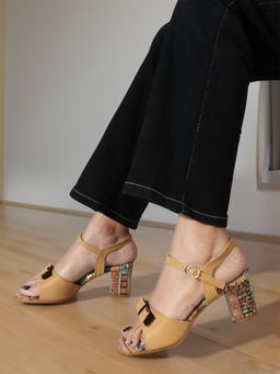 ELLE - Tan Square Toe Party Wear Heels