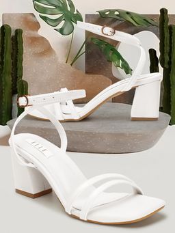 ELLE - White Square Toe Party Wear Heels