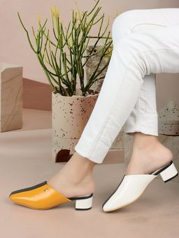 ELLE - Yellow Square Toe Party Wear Mules