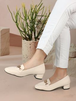 ELLE - Cream Square Toe Party Wear Pumps