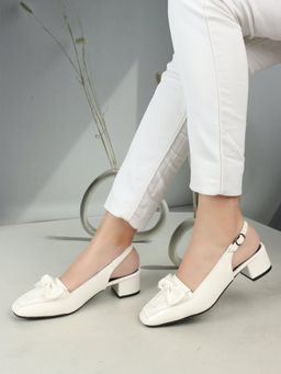 ELLE - White Square Toe Party Wear Pumps