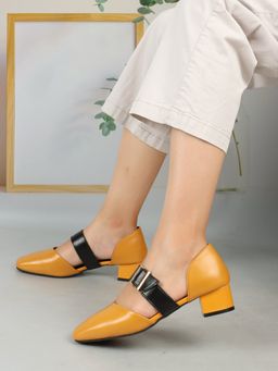 ELLE - Mustard Square Toe Party Wear Pumps