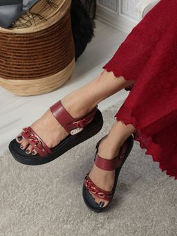 ELLE - Red Round Toe Party Wear Sandals