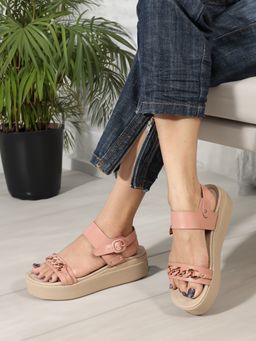 ELLE - Nude Round Toe Party Wear Sandals