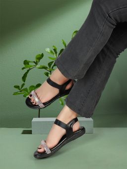 ELLE - Black Round Toe Party Wear Sandals