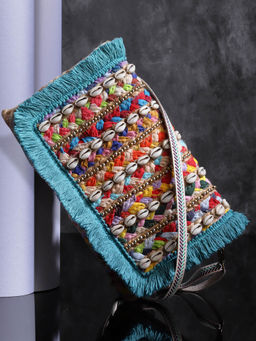 Anekaant - Sisal Baked Multi-Color Striped & Embellished Jute Sling Bag