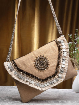 Anekaant - Sisal Baked Beige Embellished Jute Sling Bag
