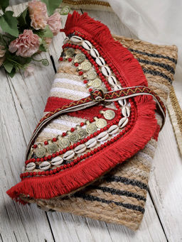 Anekaant - Sisal Baked Red Embellished Jute Sling Bag