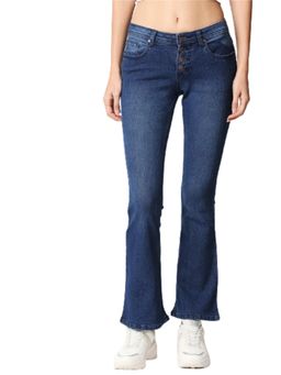 High Star - Women Navy Blue Bootcut Mid-rise Clean Look Stretchable Jeans