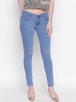 High Star - Women Blue Slim Fit Mid-rise Slash Knee Stretchable Jeans