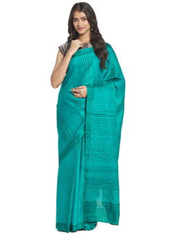 Fabindia - Teal Hand Block Print Silk Saree