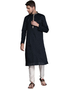 Manyavar - Blue Cotton Solid Kurta Pencil Pyjama Set (Set of 2)