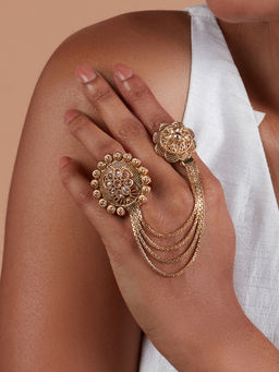 Azai by Nykaa Fashion - Dual Finger Gold Patterned Statement Ring
