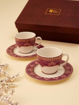 Ritu Kumar - Jaamevar Fuchsia 24K Gold Pleated 2 Cup and 2 Saucer Set